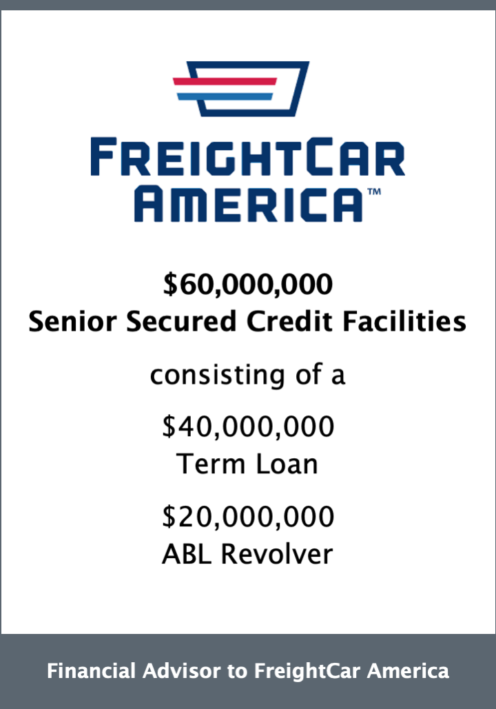 Armory Armory Securities, LLC Announces FreightCar America Closed 60